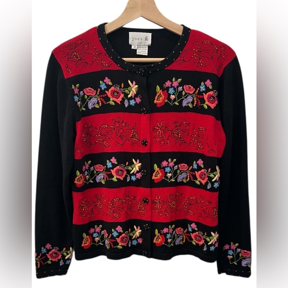 Vintage Just B Beaded Embroidered Floral Cardigan Sweater M